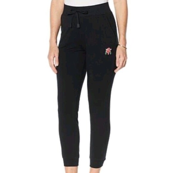 Badgley Mischka Black French Terry Joggers w/Pockets Size XL Embroidered Casual - Picture 2 of 10